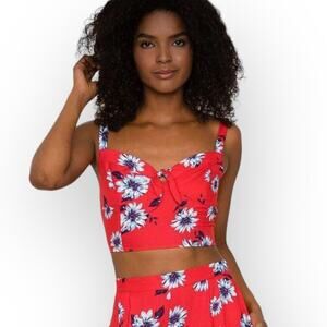 Yumi Kim Siren Top Finders Keepers Red Floral Zipper Crop Tank XS NWT